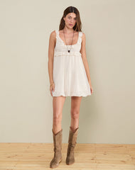 Garistha Babydoll Puffball Mini Dress in Cream