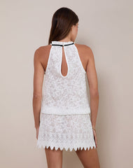 Gladia Halter Neck Mini Dress in Unlined Lace White