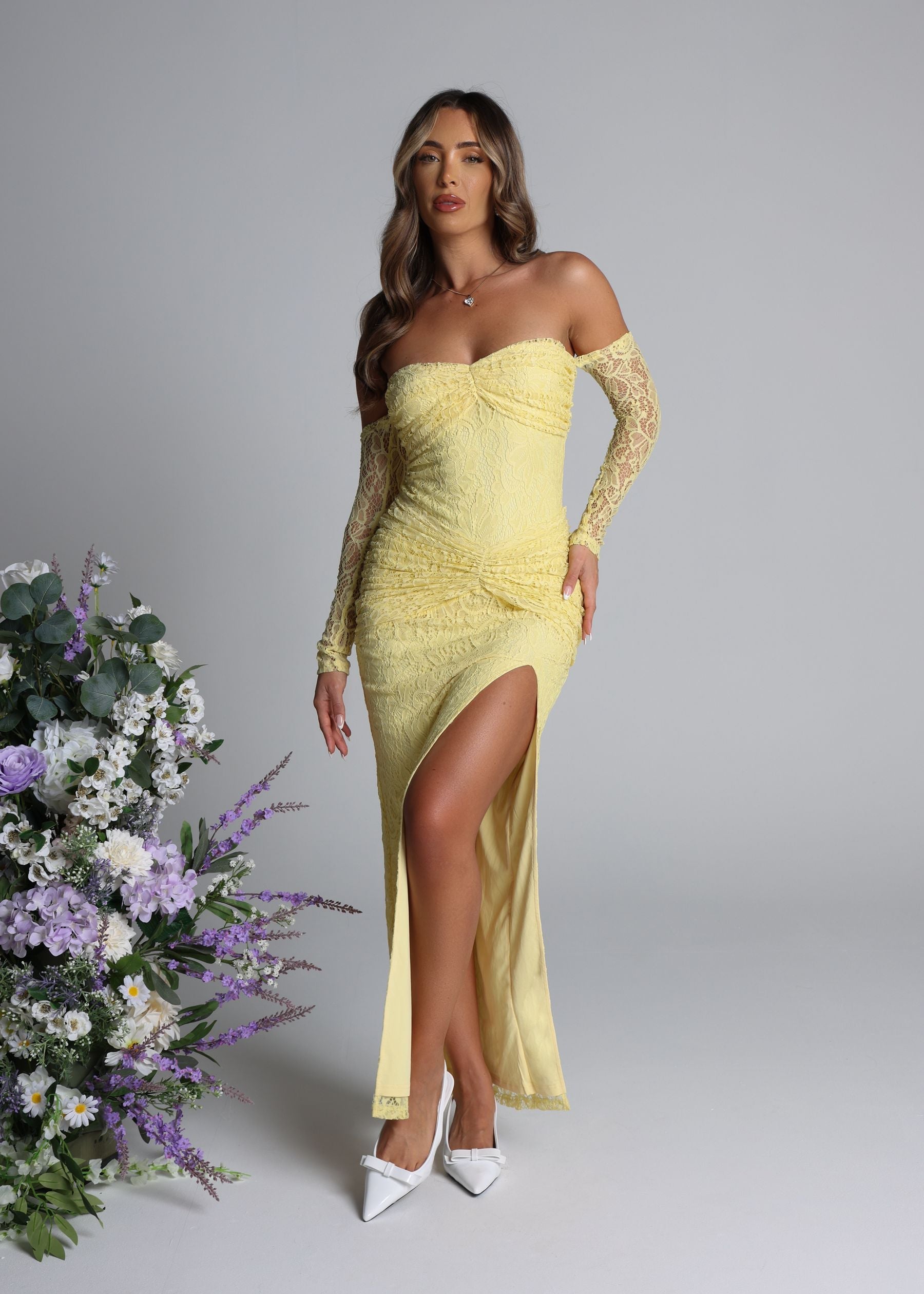 Girl World Lace Maxi Dress - Yellow