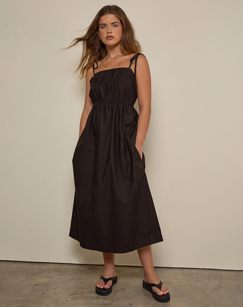 Haruko Midi Dress in Bitter Chocolate