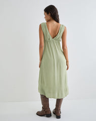 Havisla Tie Front Midi Dress in Sage Green