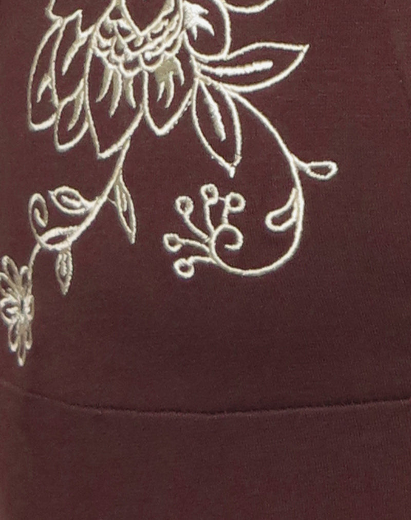 Hepzhi Mini Dress in Bitter Chocolate with Floral Embroidery