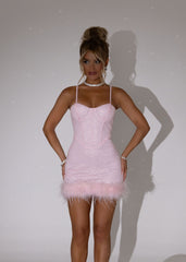 Hearts Lie Feather Trim Mini Dress - Pink