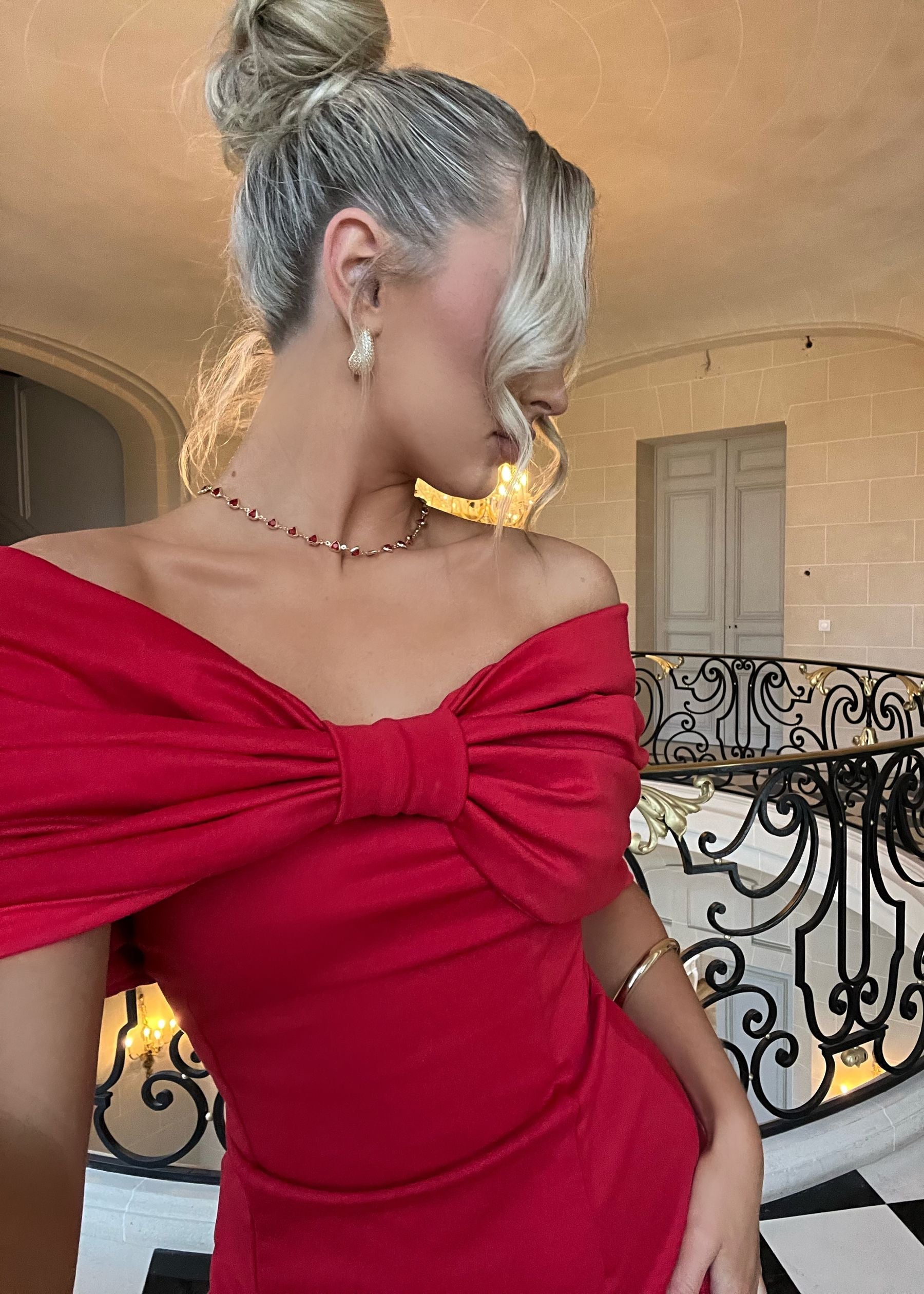 Girl Talk Bow Bandeau Mini Dress - Red