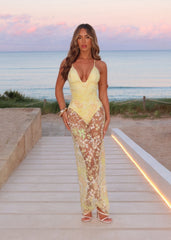 Sweetest Soul Floral Embellished Maxi Dress - Yellow