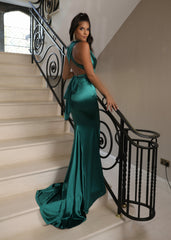 Red Carpet Ready Satin Gown - Emerald Green