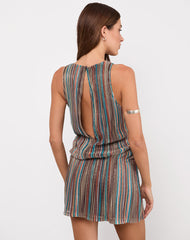 Jhani Mini Dress in Shimmer Plisse Blue and Brown