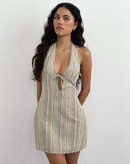 Jioner Mini Dress in Stripe Yellow with Lining