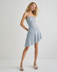 Kagari Mini Dress in Diagonal Stripe Light Blue