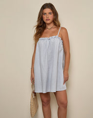 Kamalani Dress in Mini Gingham Blue and Grey