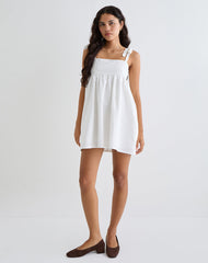 Kayla Square Neck Mini Dress in Linen Ivory