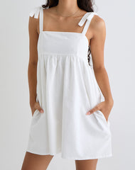 Kayla Square Neck Mini Dress in Linen Ivory