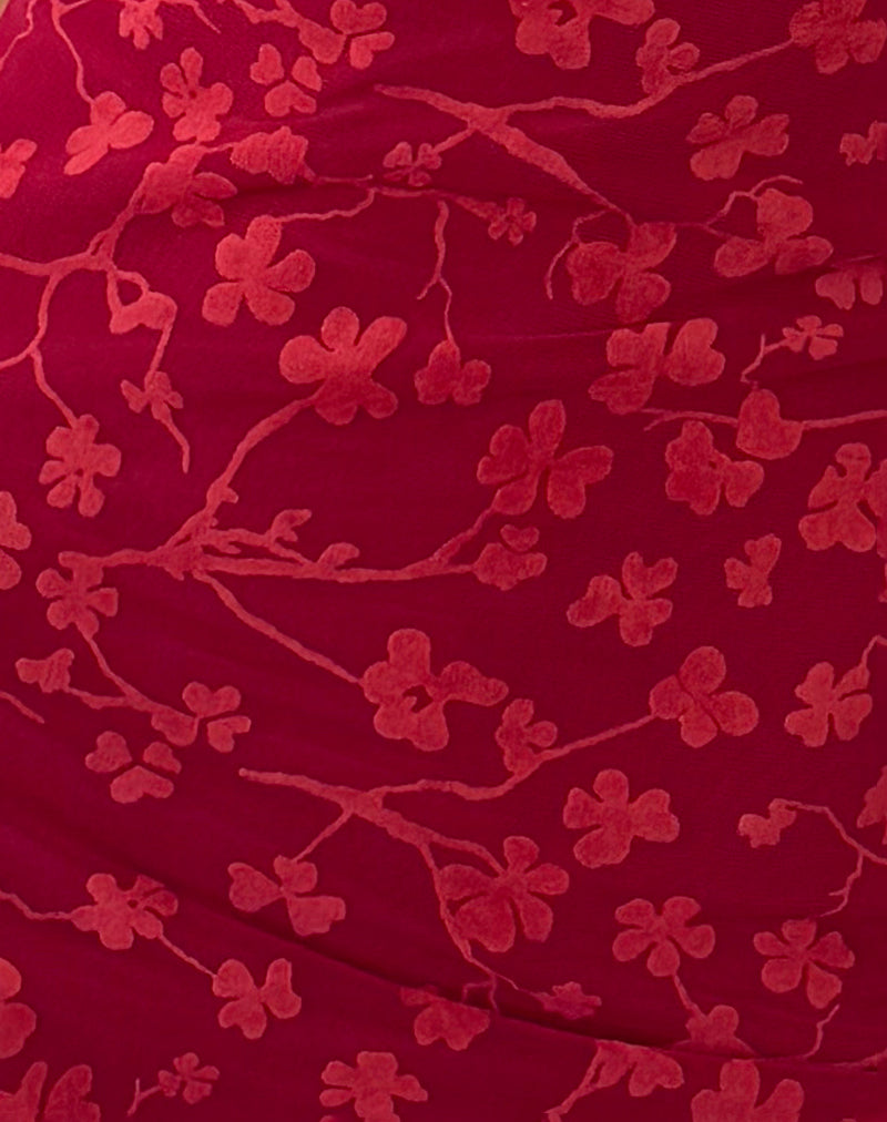 Lashka Mini Dress in Red Grunge Floral Flock