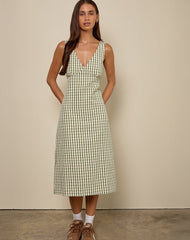 Lavisha Midi Dress in Green Check