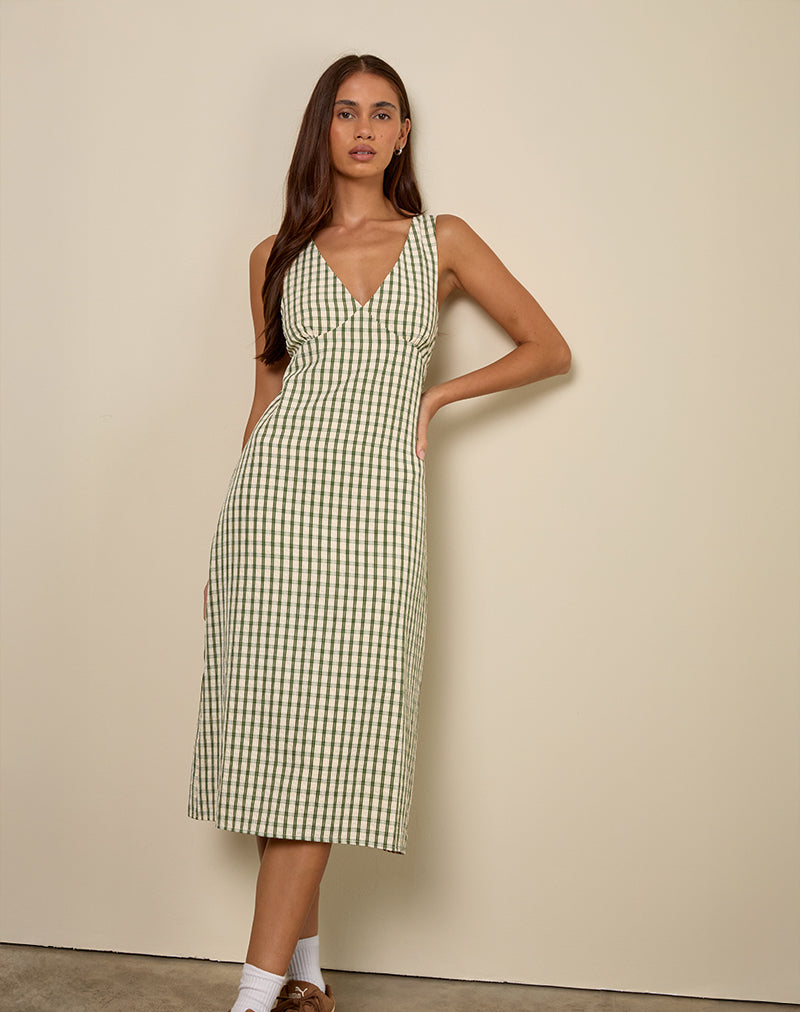 Lavisha Midi Dress in Green Check