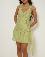 Lorena Mini Dress in Chiffon Stripe Green