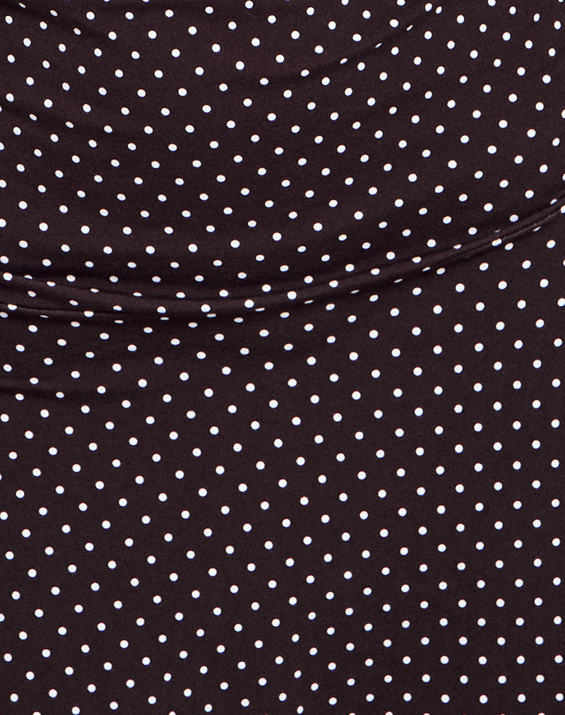 LUSCIAN PLUNGE DRESS MICRO POLKA BROWN