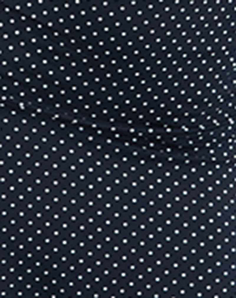 Luscian Plunge Mini Dress in Micro Polka Navy