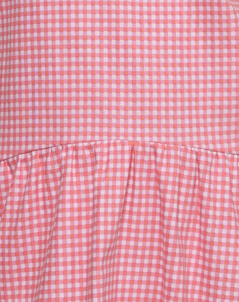 Magare Mini Dress in Mini Gingham Peach