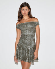 Meden Mini Dress in Sequin Green Grey