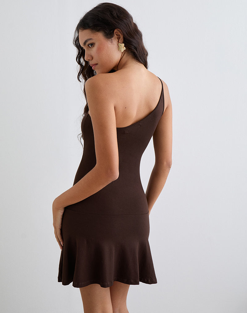 Messac Asymmetric Dress in Rayon Jersey Bitter Chocolate