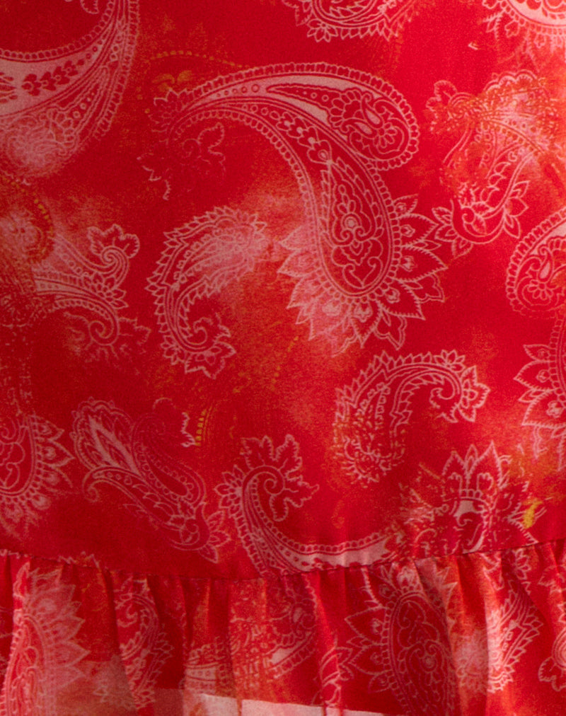Mireya Mini Dress in Paisley Chiffon Red