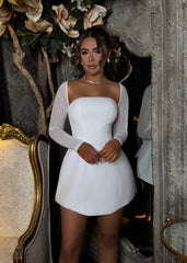 Midnight City Embellished Long Sleeve Mini Dress -  White