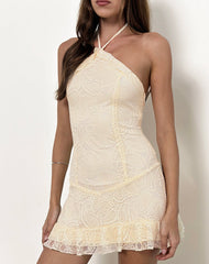 Nairi Halterneck Mini Dress in Lace Cream