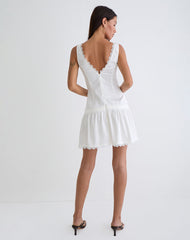 Nesha Ruffle Satin Mini Dress in White