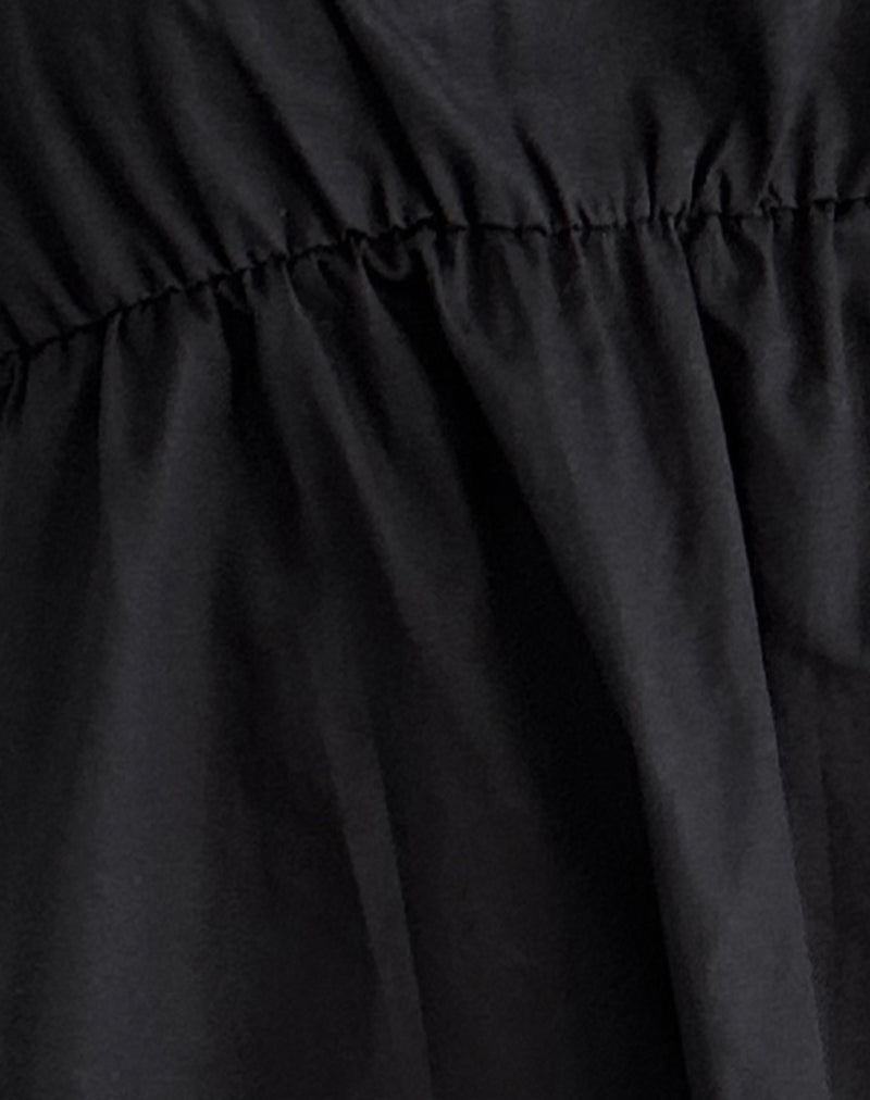 Nigta Tie Front Mini Dress in Poplin Black