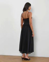 Paduri Drop Waist Midi Dress in Chiffon Black