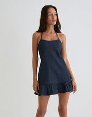 Pamina Halter Mini Dress in Denim Indigo