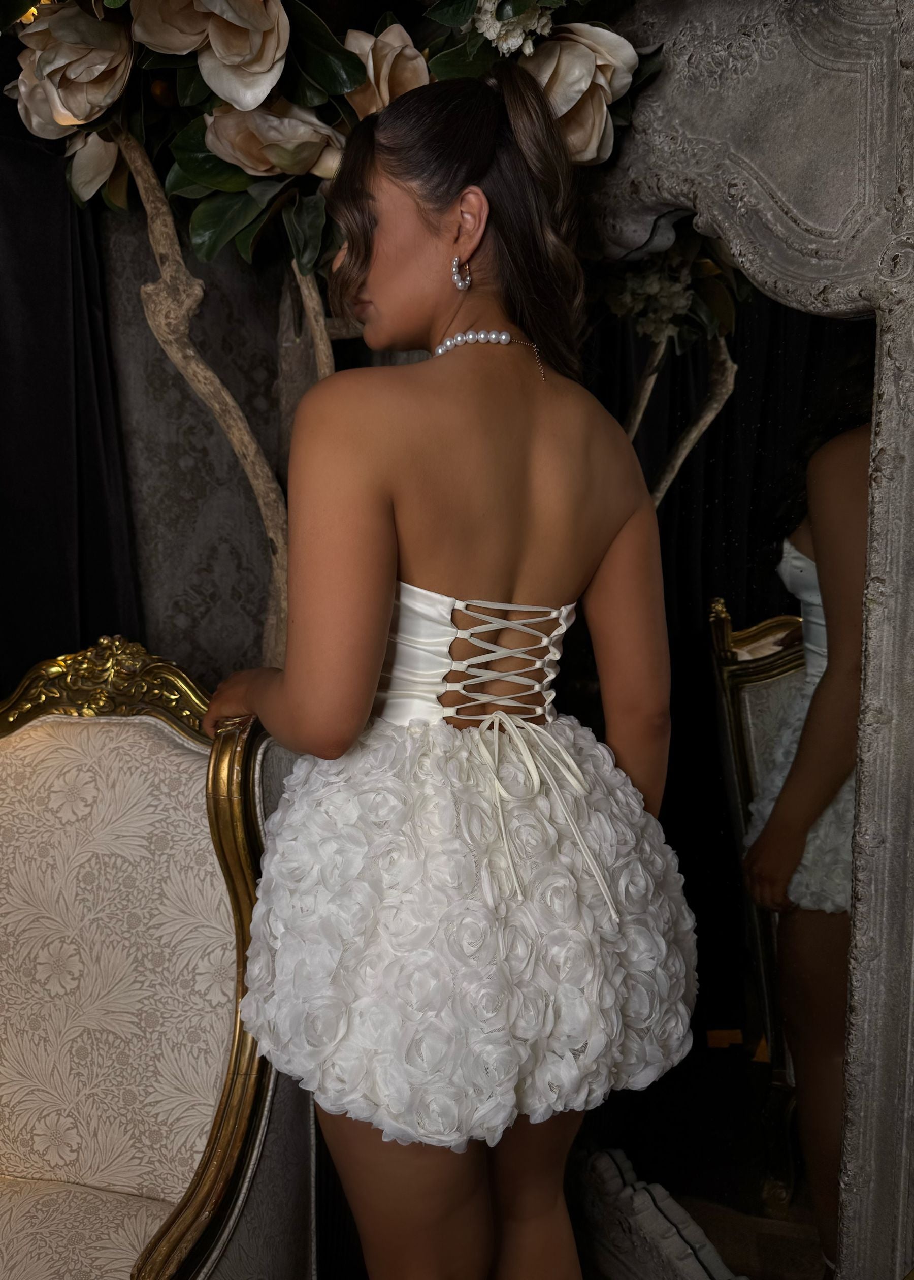 Pure Elegance 3D Flower Structured Mini Dress - Ivory