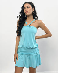 Ramira Drop Waist Dress in Cupro Aqua