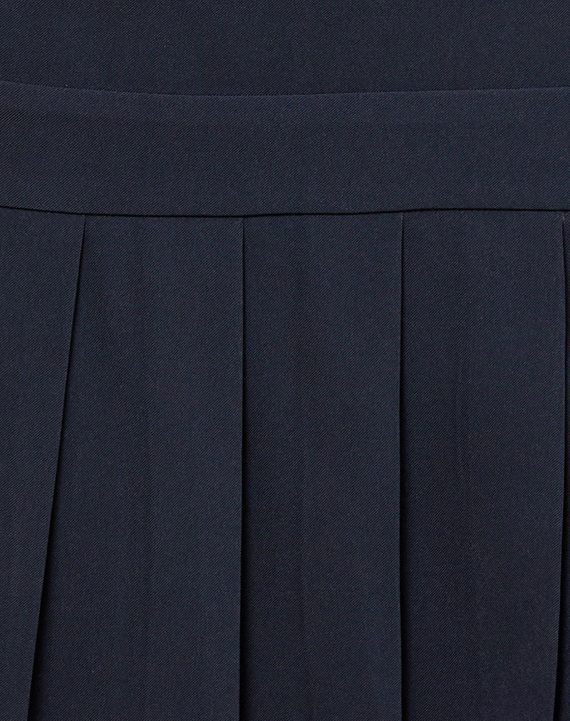Rita Pleat Mini Dress in Tailoring Navy