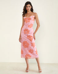 Rujira Cowl Midi Dress in Floral Pink Orange