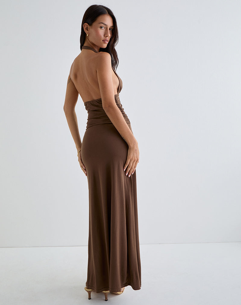 Ryoko Maxi Dress in Cupro Dark Brown