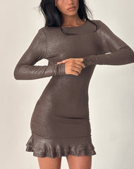 Sabiya Backless Mini Dress in Shimmer Brown