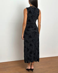 Saga Midi Dress in Rose Flock Black