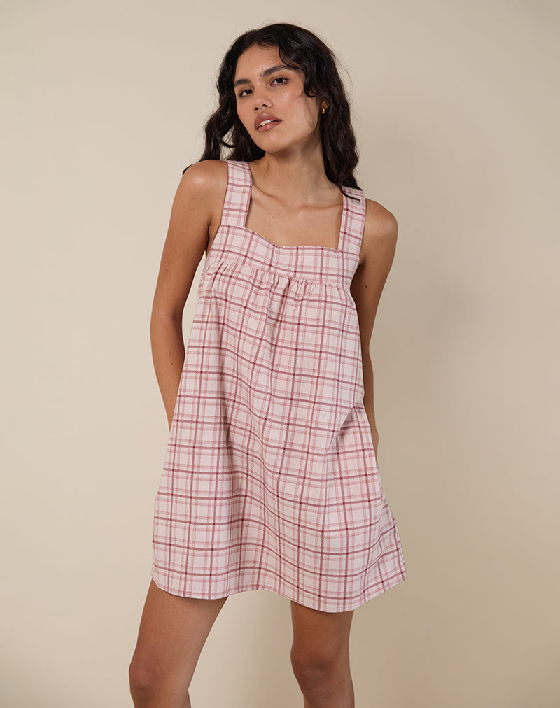 Sanlia Mini Dress in Basic Tartan Pink