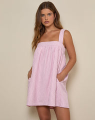 Sasori Smock Mini Dress in Pink Stripe