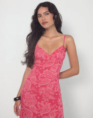 Sastra Midi Dress in Retro Paisley Pink