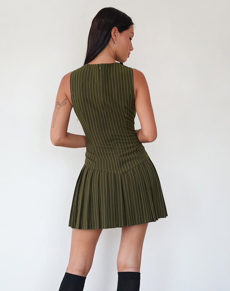 Semasa Mini Dress in Khaki Pinstripe