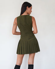 Semasa Mini Dress in Khaki Pinstripe