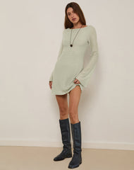 Sevila Long Sleeve Mini Dress in Mesh Sage Mini ZigZag