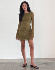 Sevila Long Sleeve Mini Dress in Textured Moss Green