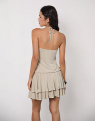 Suraya Plunge Mini Dress in Cupro Oatmilk