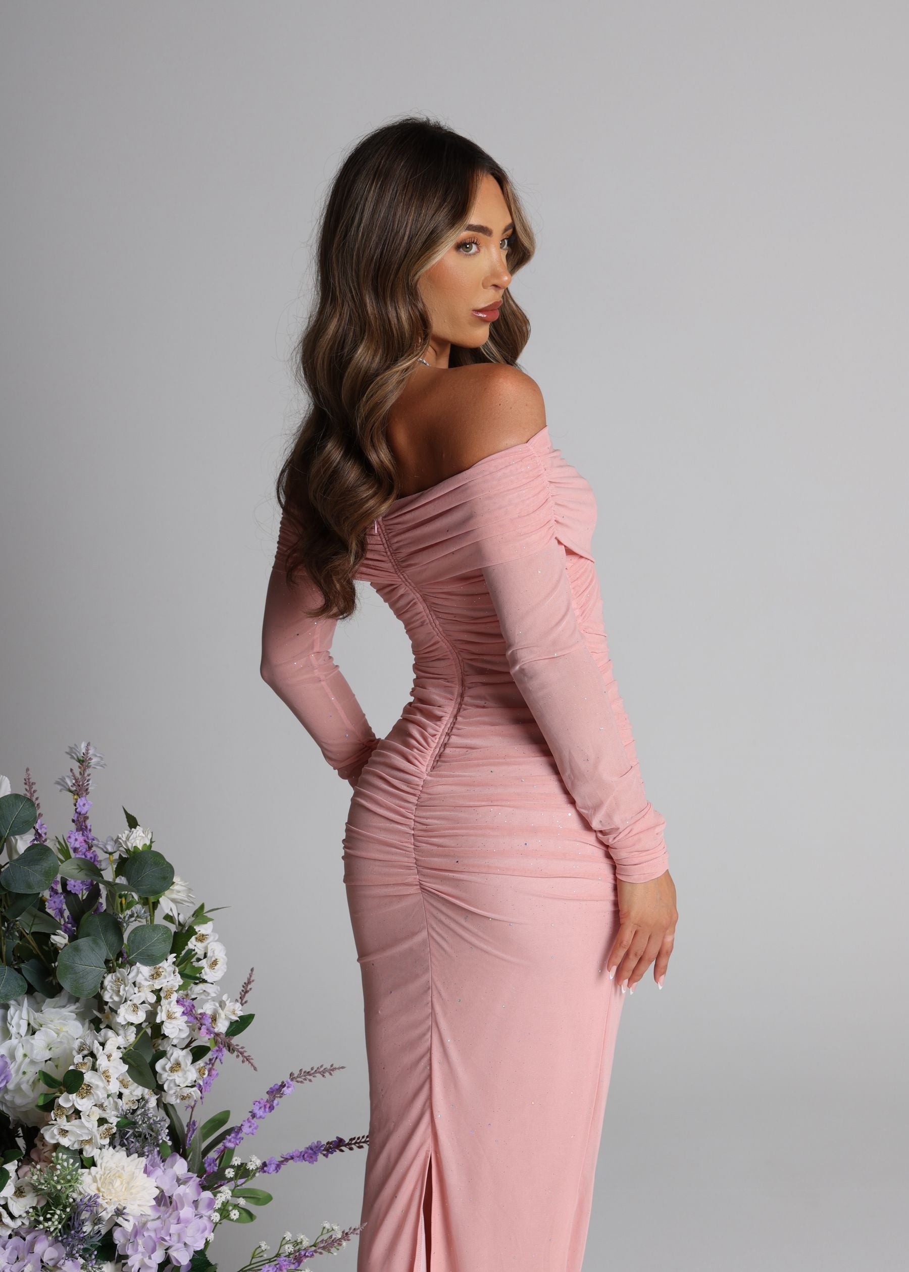 Soul Ties Mesh Long Sleeved Maxi Dress - Pink