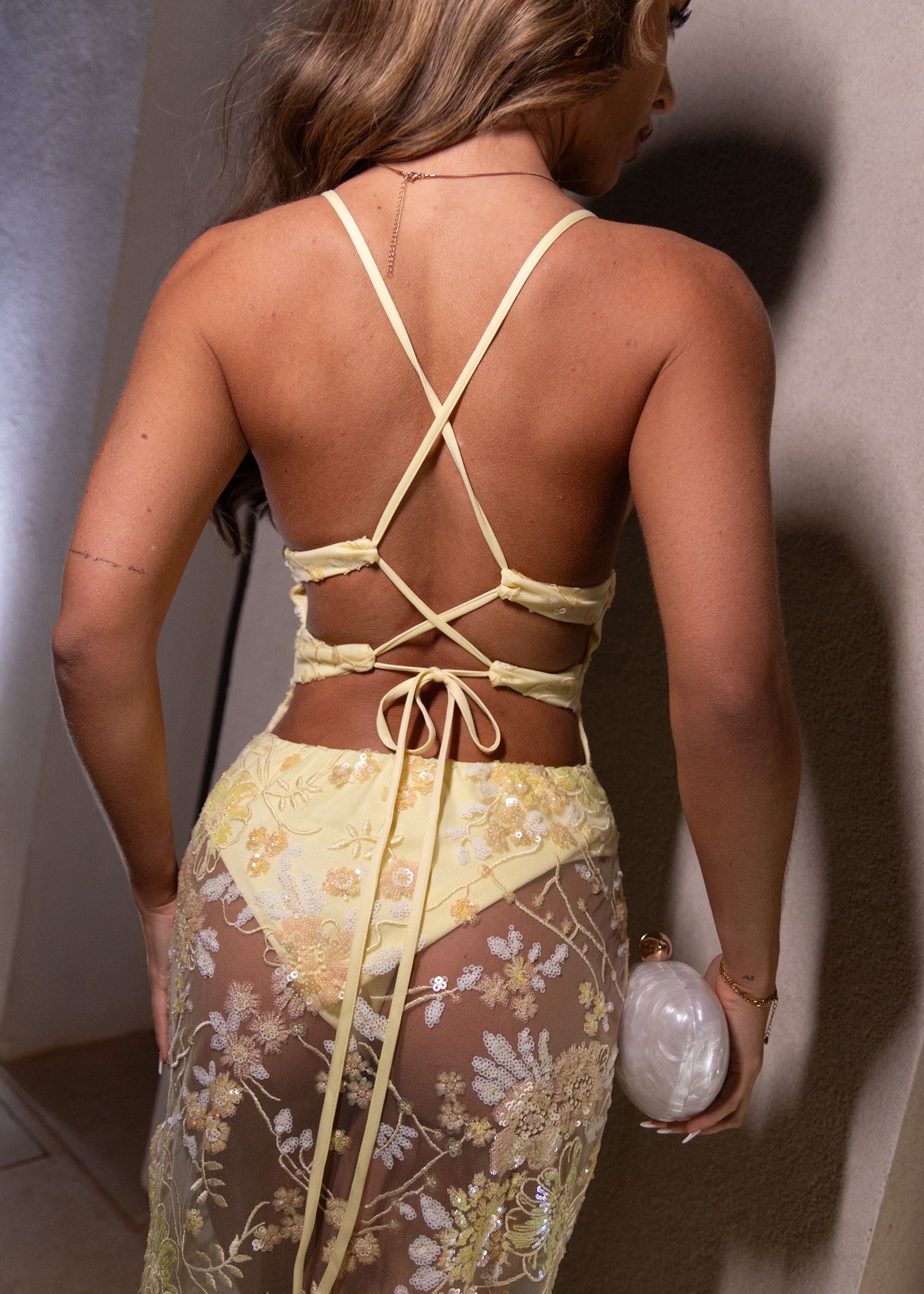 Sweetest Soul Floral Embellished Maxi Dress - Yellow