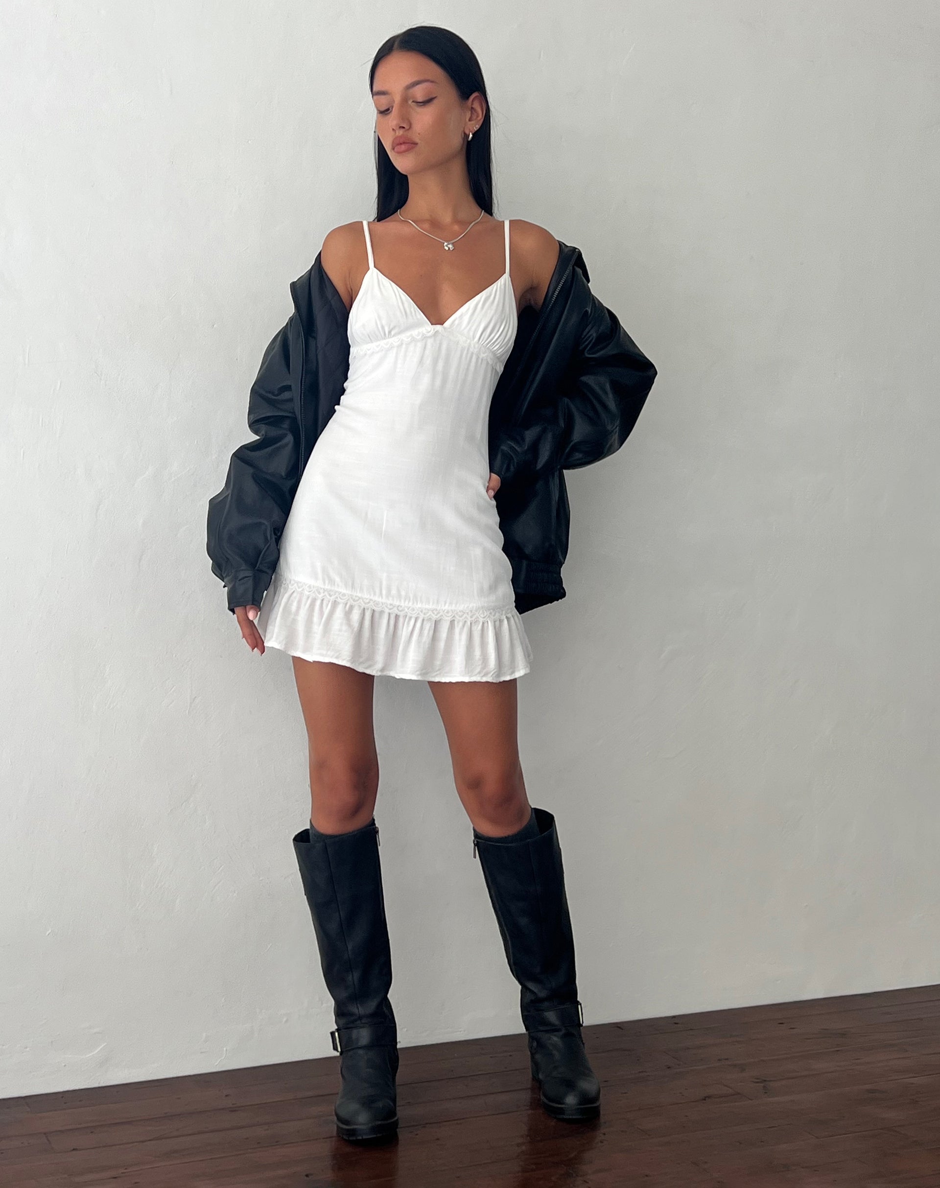 TAVITA FRILL MINI DRESS WHITE